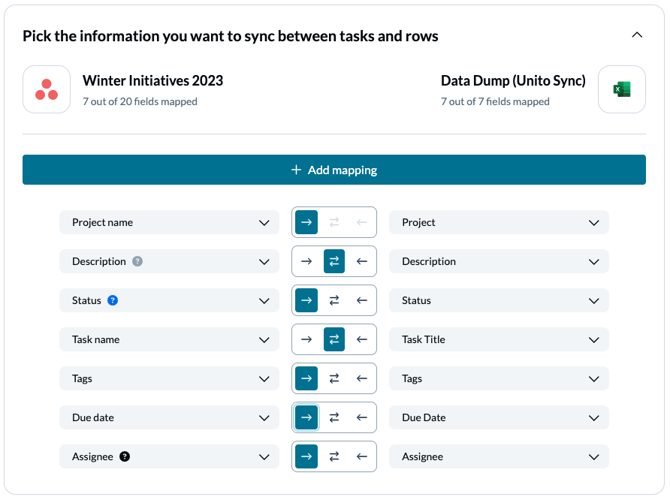 4 Asana Excel field mappings