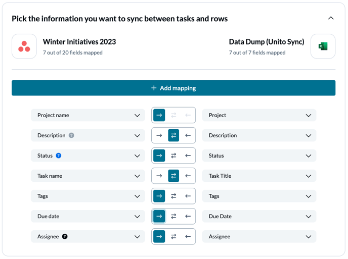 4 Asana Excel field mappings