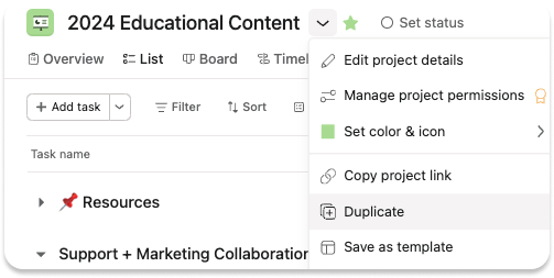 Duplicate Asana project 1