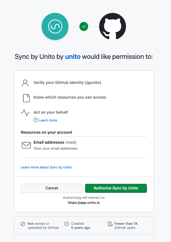 GitHub Unito auth