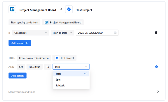 Issue type screenshot