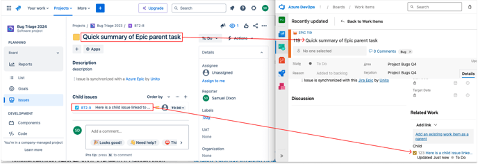 Syncing Jira epics and child tasks to Azure DevOps