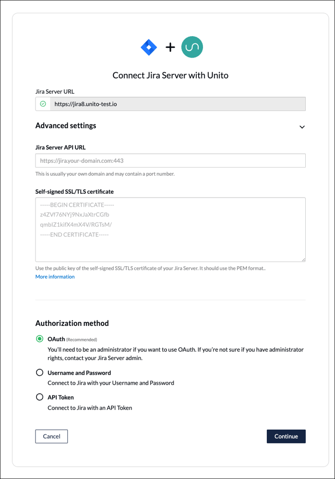 Jira Server Screenshot Advanced Settings