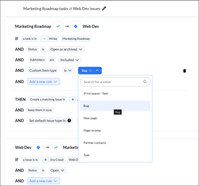 Wrike Sync rules