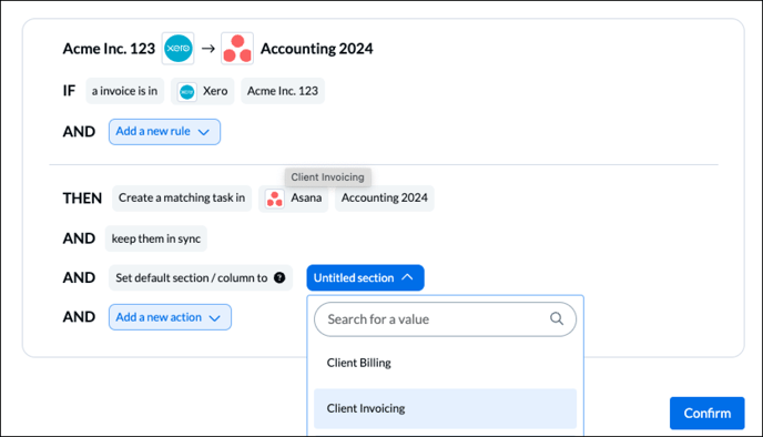 Xero Asana Rules