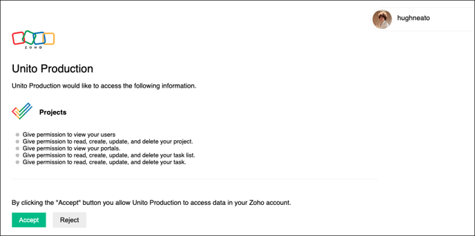 Zoho Projects OAuth Unito