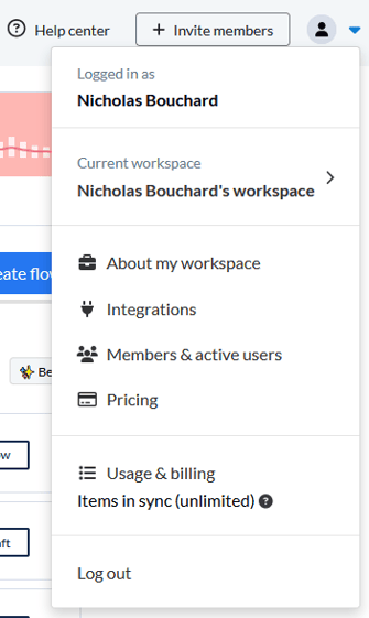 top right dropdown