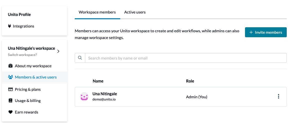 Unito Workspace Members